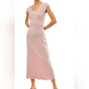 FREE PEOPLE Robin Seamless Bodycon Midi Rose Petal Pink Dress Size M/L Soft Girl